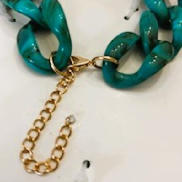 Gem Bella chunky link resin necklace in marbled teal NWT - Picture 5 of 5